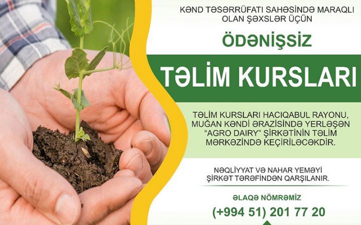 Kənd təsərrüfatı ilə bağlı ödənişsiz təlim kurslarına qeydiyyat davam edir