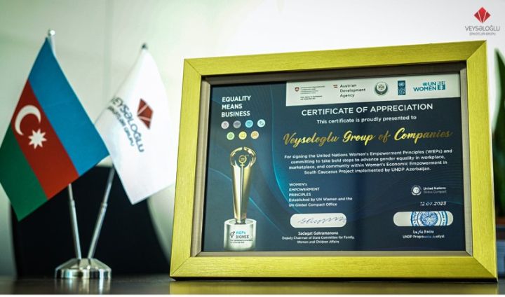 “Veysəloğlu” gender bərabəriliyini dəstəklədiyinə görə BMT-nin İnkişaf Proqramının sertifikatına layiq görüldü