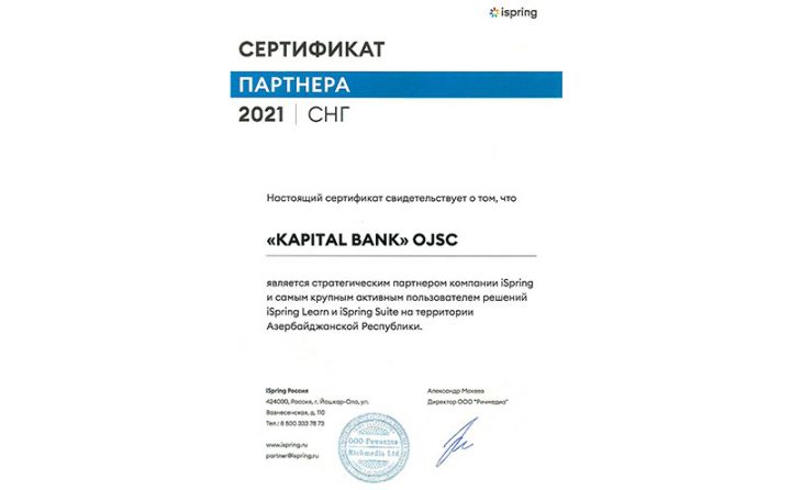Kapital Bank “iSpring Learn” qlobal platformasını uğurla tətbiq edir