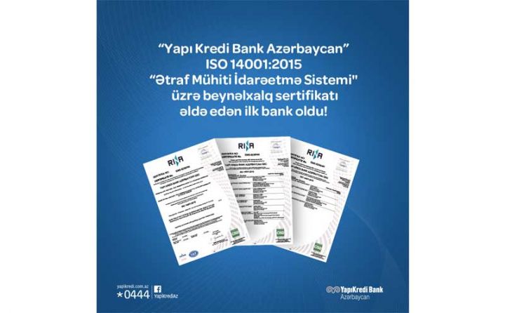 “Yapı Kredi Bank Azərbaycan” bu sertifikatı Azərbaycanda əldə edən ilk bank oldu